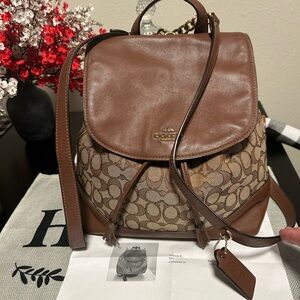 Coach Elle Tan & Brown Signature Canvas And Leather Backpack With COA & Hangtag